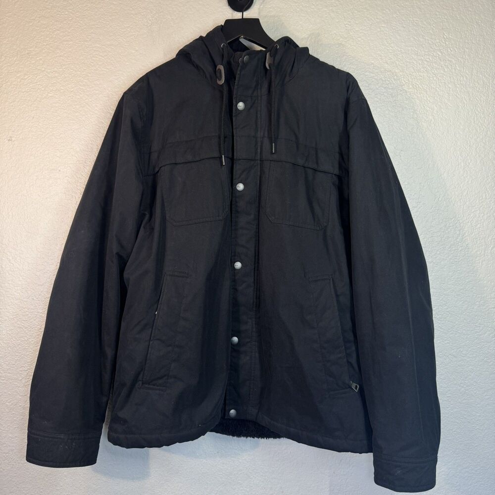 GH Bass & Co Jacket Black Sherpa Lined Hooded Parka Work Coat Pockets Men XL